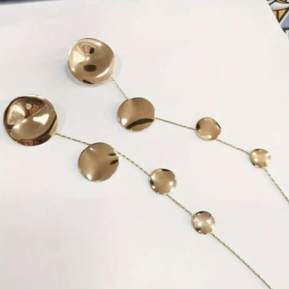 NEW Chaya Modernist Gold Disc Shoulder Duster Long Drop Statement Earrings - Picture 2 of 3